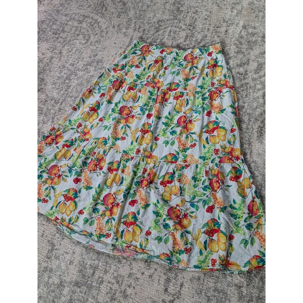 Lauren Conrad Fruit Print Tiered Cotton Maxi Skirt White Cottagecore Plus XXL